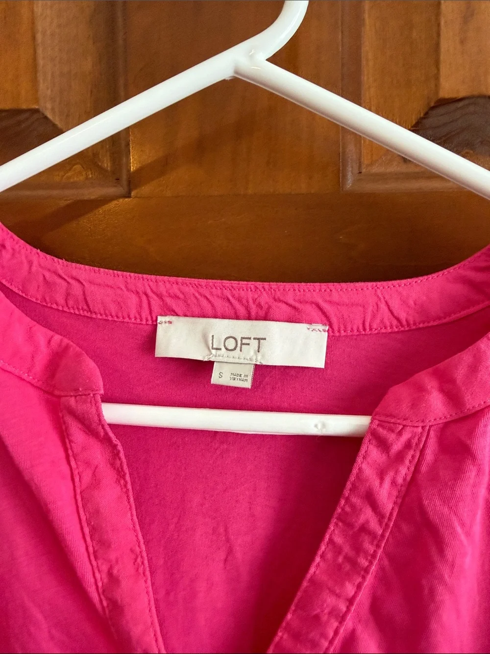 LOFT Hot Pink Split V-Neck Tie-Sleeve Blouse